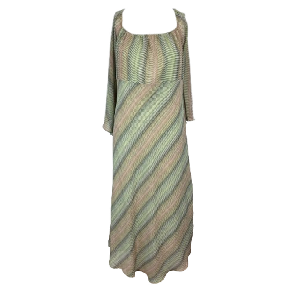 Ashley Stewart Dress Womens Sz 16 A-Line Midi Green Multi Bell Sleeve 3/4 Sleeve